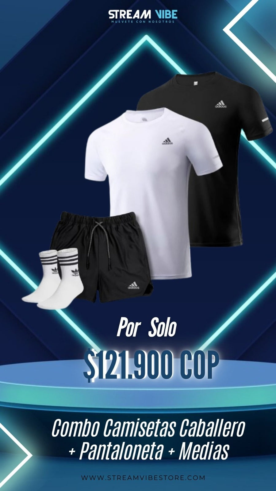 Pack X4 Referencias Combo Camiseta Caballero + Pantaloneta + Medias 𐤏