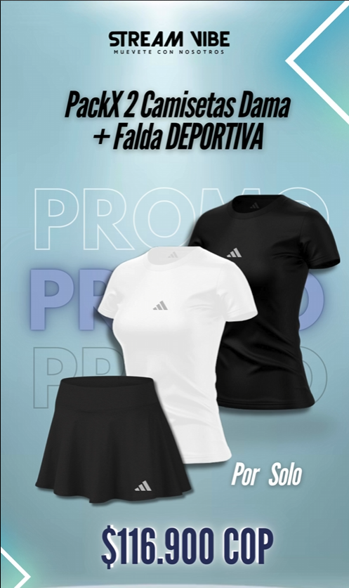 Pack X3 Referencias Camiseta Dama + Falda 𐤏